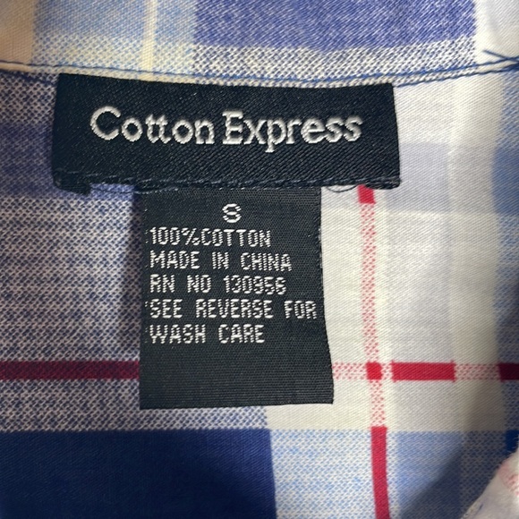Cotton Express Size S Blue White Plaid Gold Spike Western Rodeo Edgy Button Up - Picture 6 of 9